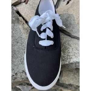 VTG LL Bean Sneaker‎ Womens 8.5 39 Black Canvas Fabric Lace Up Low Top Shoe